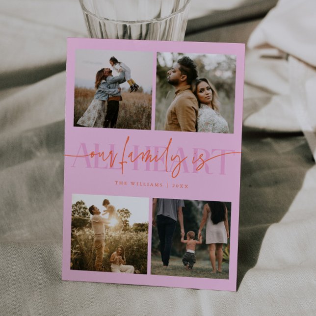 Cartão De Festividades All Heart Orange Pink Multi Photo Valentines Day  (Criador carregado)