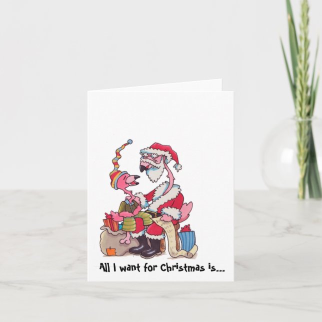Cartão De Festividades "All I want for Christmas" Flamingo Notcards (Frente)