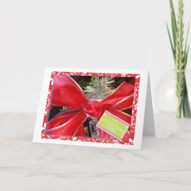 Cartão De Festividades "All Wrapped Up with Ribbon & Bow Note card" (Frente)