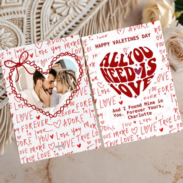 Cartão De Festividades  all You Need Is Love Red Heart Valentines Day (all you need is love cards valentines modern typography couple)