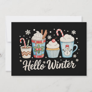 Cartão De Festividades Alô Inverno Café Aconchegante Boneco de Neve Natal