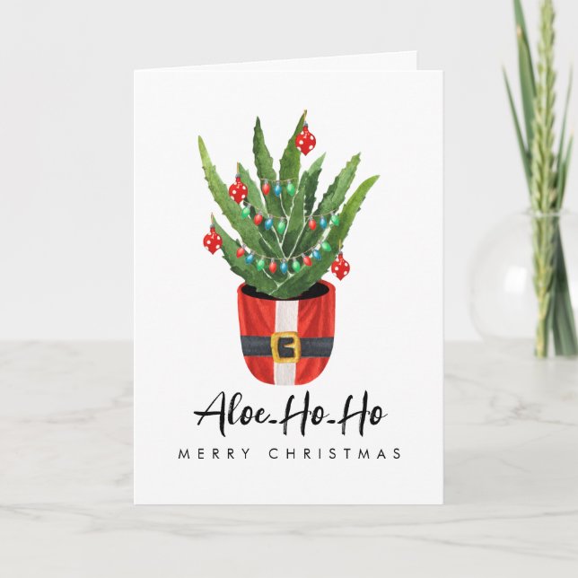 Cartão De Festividades Aloe Ho Ho Feliz Natal Papai Noel Planta de Casa F (Frente)