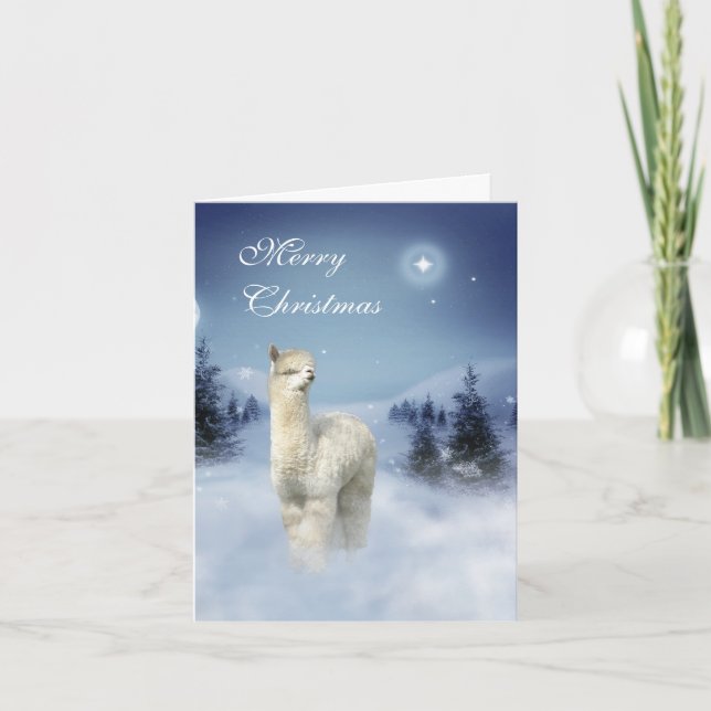 Cartão De Festividades Alpaca Winter Night Christmas Cards (Frente)