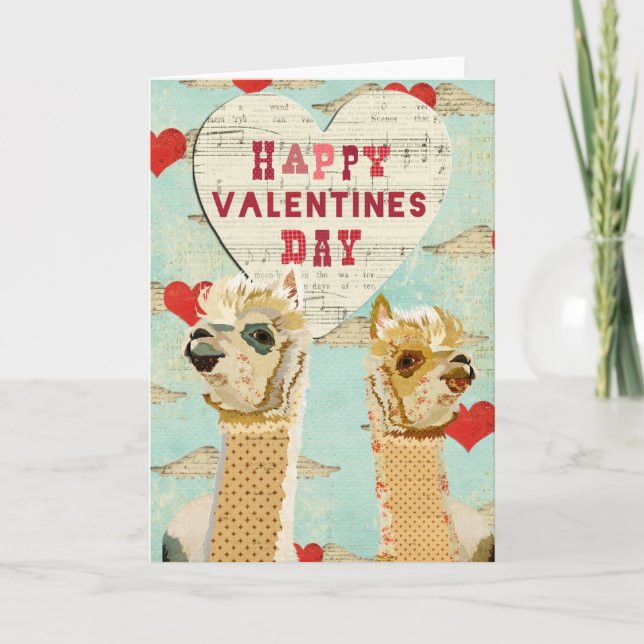 Cartão De Festividades Alpacas Heart Valentine Card (Frente)