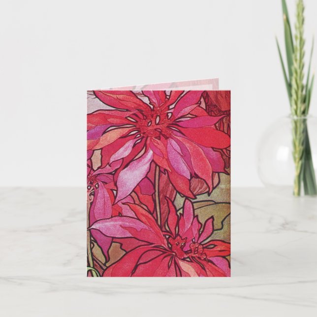 Cartão De Festividades Alphonse Mucha Poinsettias Christmas Note Cards (Frente)
