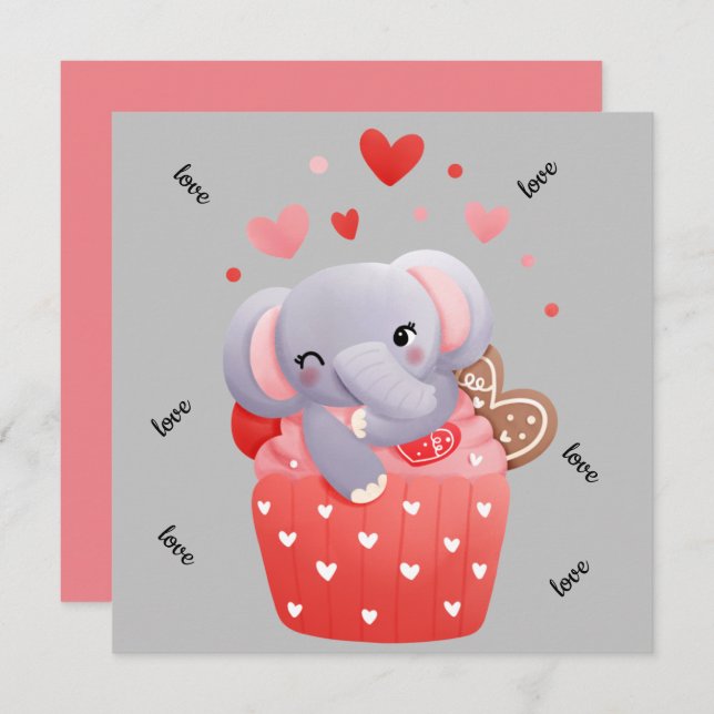 Cartão De Festividades Ama elefante valentine fofo  (Frente/Verso)