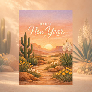 Cartão De Festividades Amanhecer de Ano Novo no Deserto do Sudoeste