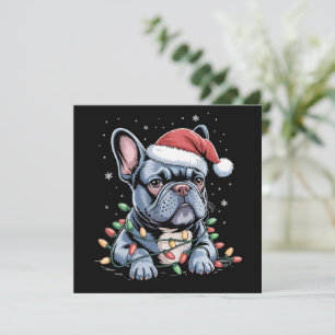 Cartão De Festividades Amante de Bulldog Francês Frenchie Chapéu de Natal