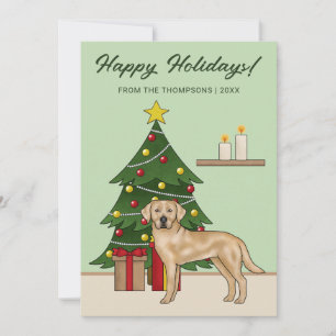 Cartão De Festividades Amarelo Labrador Retriever Verde Festivo Natal