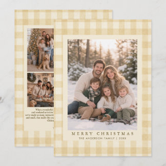Cartão De Festividades Amarelo Tan Gingham 5 Foto Colagem Natal