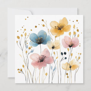 Cartão De Festividades Amarelo vibrante, azul e aquarela cor rosa