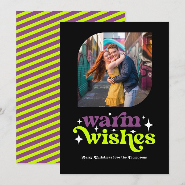 Cartão De Festividades Ameixa e Chartreuse Foto de Natal Moderna e Retrô (Frente/Verso)