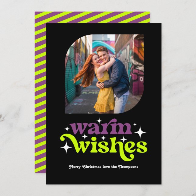 Cartão De Festividades Ameixa e Chartreuse Foto de Natal Moderno Retrô (Frente/Verso)