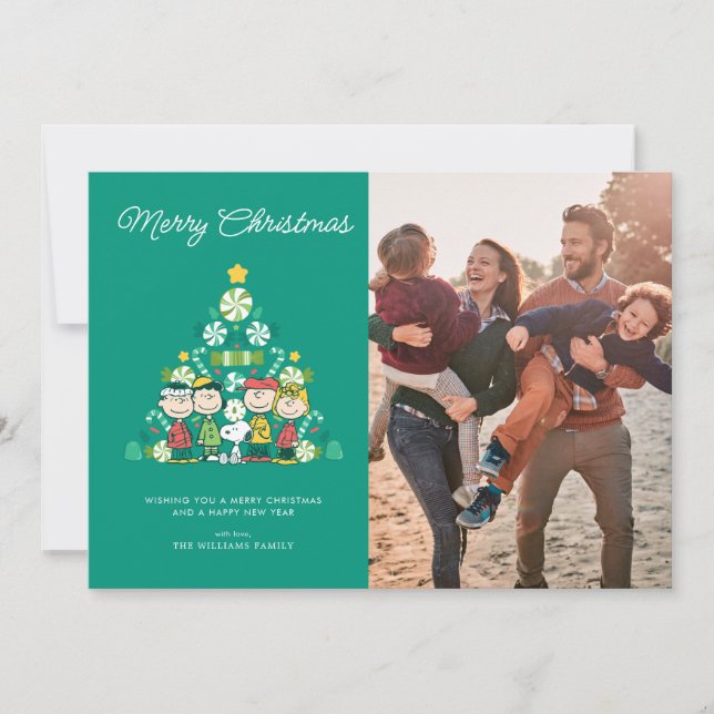 Cartão De Festividades Amendoins | Árvore de Natal de hortelã-pimenta (Frente)