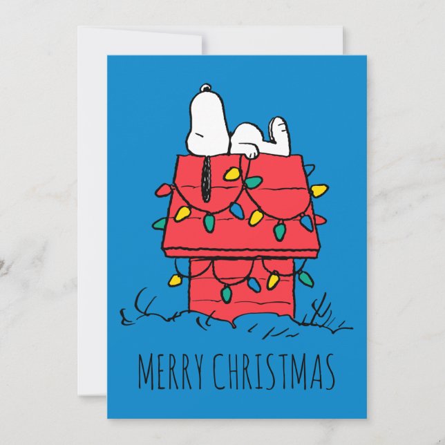 Cartão De Festividades Amendoins | Cachorro de Snoopy com Luzes (Frente)