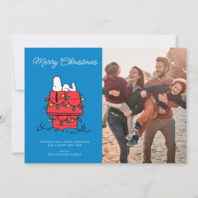 Cartão De Festividades Amendoins | Cachorro de Snoopy com Luzes (Frente)