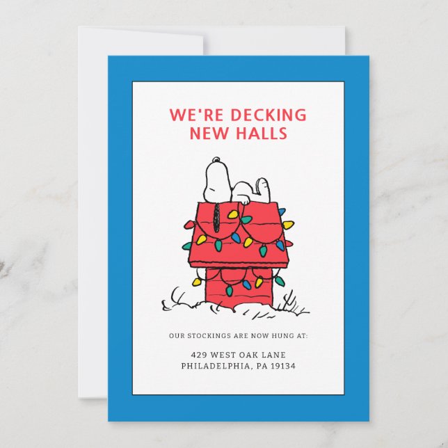 Cartão De Festividades Amendoins | Casa de cachorro do Snoopy com luzes (Frente)