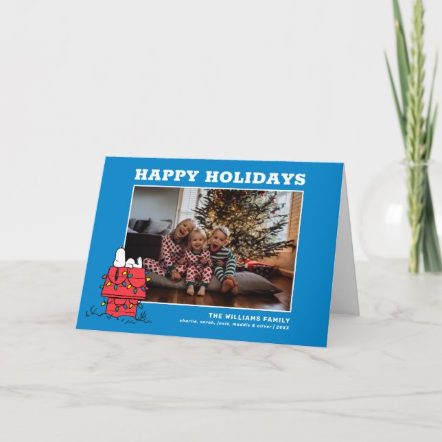 Cartão De Festividades Amendoins | Casa de Snoopy com Luzes (Frente)