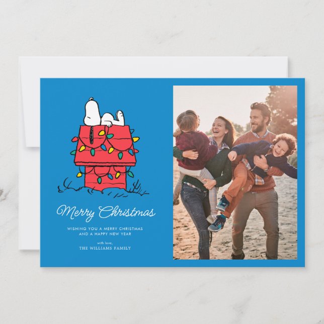 Cartão De Festividades Amendoins | Casa do Snoopy com Luzes (Frente)