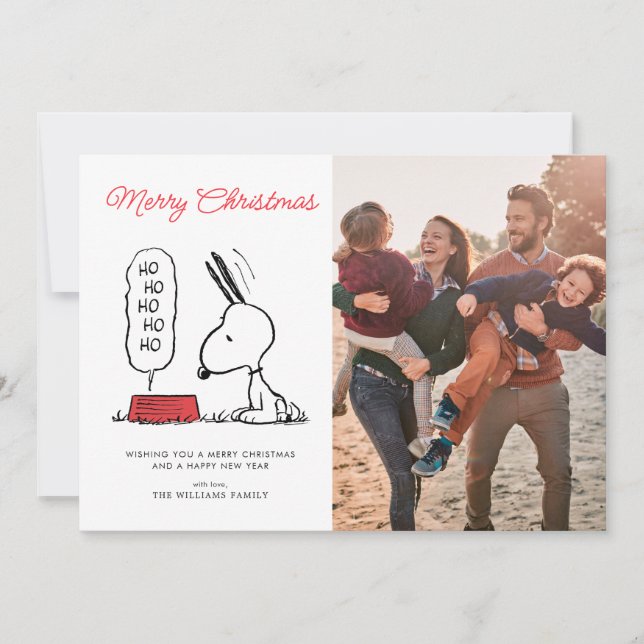 Cartão De Festividades Amendoins | Prato de comida Ho Ho Ho do Snoopy (Frente)