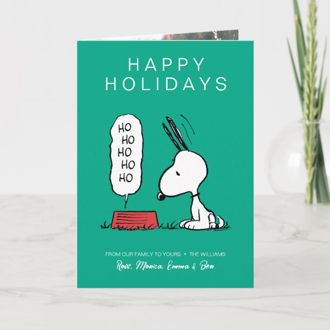 Cartão De Festividades Amendoins | Prato de comida Ho Ho Ho do Snoopy (Frente)