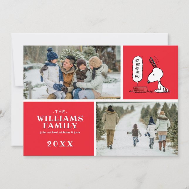 Cartão De Festividades Amendoins | Prato de comida Snoopy Ho Ho Ho (Frente)