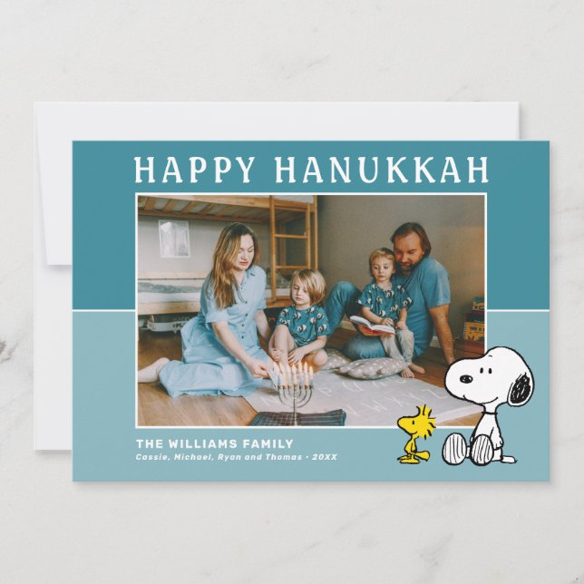 Cartão De Festividades Amendoins | Snoopy & Woodstock Happy Hanukkah (Frente)