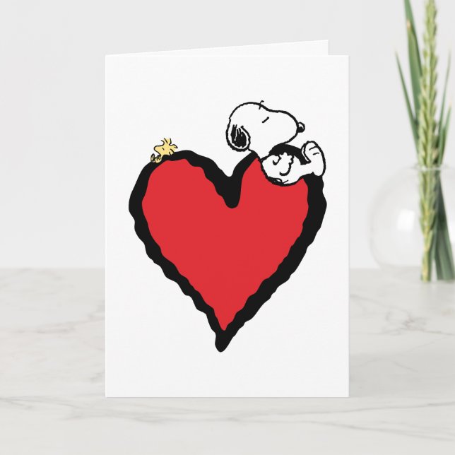 Cartão De Festividades Amendoins | Snoopy & Woodstock Namorados Heart (Frente)