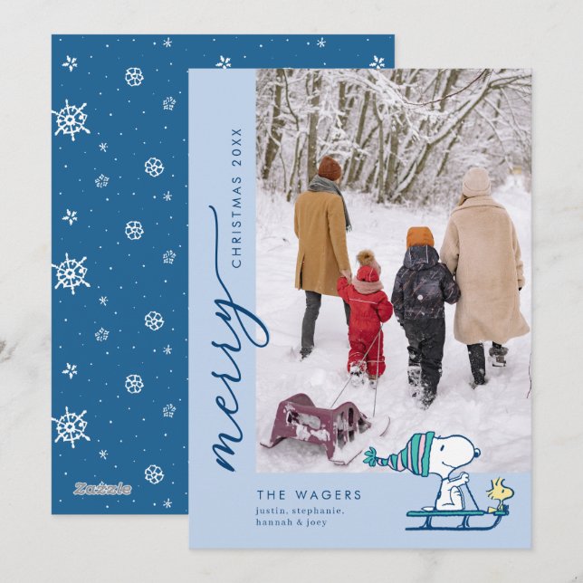 Cartão De Festividades Amendoins Snoopy & Woodstock Trenó (Frente/Verso)