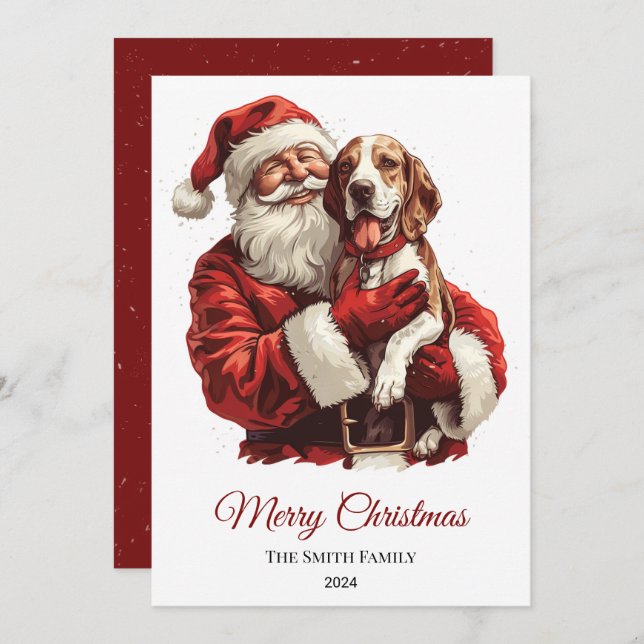 Cartão De Festividades American English Foxhound Santa Claus Natal (Frente/Verso)