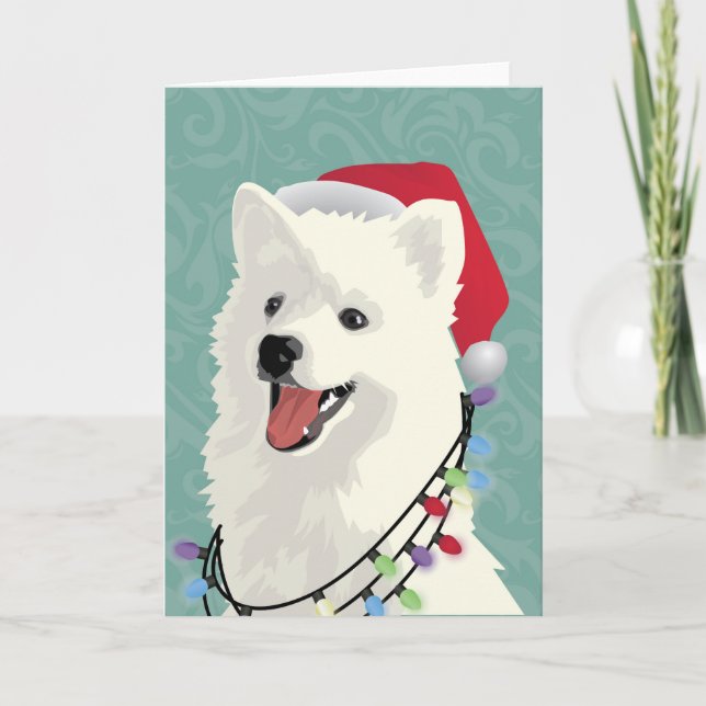 Cartão De Festividades American Eskimo Samoyed Cute Puppy Dog Christmas (Frente)