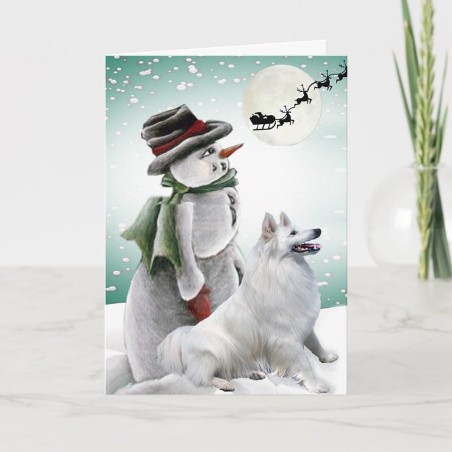Cartão De Festividades American Eskimo With Snowman Cards (Frente)