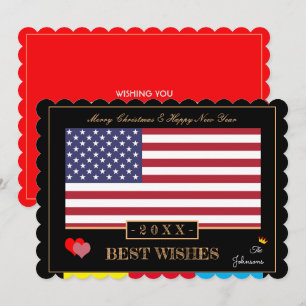 Cartão De Festividades American Flag & Feliz ano novo /Best Wish EUA