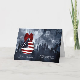 Cartão De Festividades American Flag Ornament and Skyline | Christmas