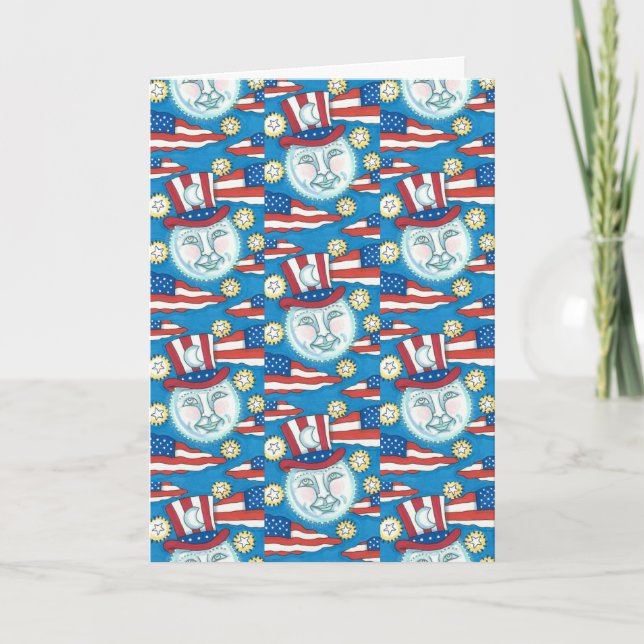 Cartão De Festividades AMERICANA PATRIÓTICO DE ARTE FOLK NO Vazio DA LUA (Frente)