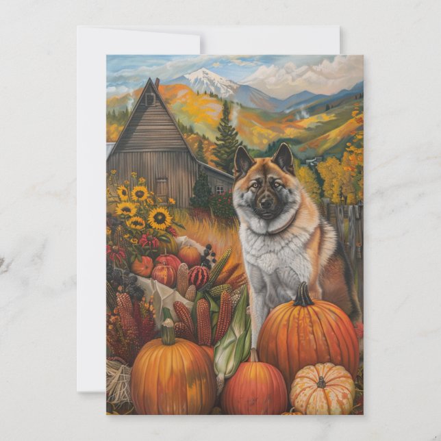 Cartão De Festividades Americano Akita Autumn Colheita Cão de Ação de Gra (Frente)