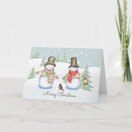 Cartão De Festividades Amigo Boneco de Neve Pássaro Feliz Natal Fofo Feri