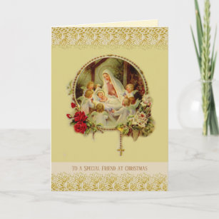 Cartão De Festividades Amigo de Vintagem Religiosa na Virgem Maria de Nat
