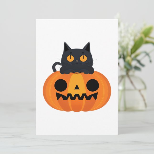 Cartão De Festividades Amigos de Cartoon Bonitos do Halloween, Gato Negra (Em pé/Frente)