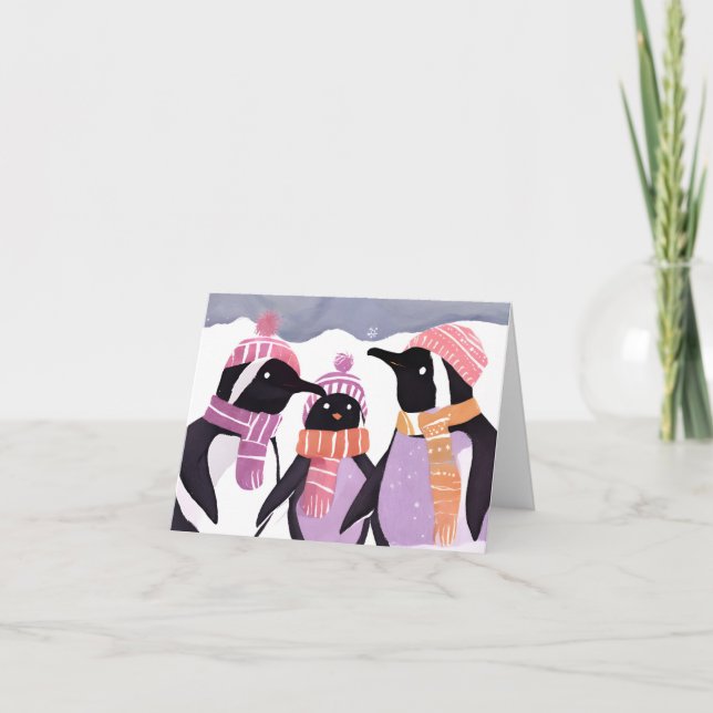 Cartão De Festividades Amigos do Pinguim de Natal | Aquarela de inverno (Frente)