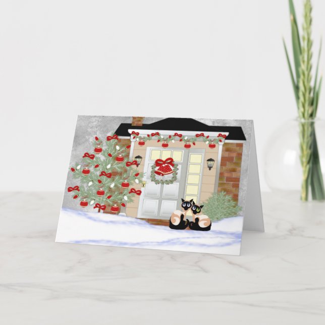 Cartão De Festividades Amigos Siamese do Natal (Frente)