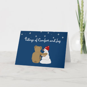 Cartão De Festividades Amizade entre Boneco de Neve e Urso