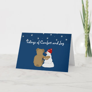 Cartão De Festividades Amizade entre Boneco de Neve e Urso