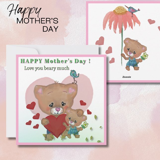 Cartão De Festividades Amo-te muito Dia de as mães (Love you beary much Mothers Day Holiday Card (Front))
