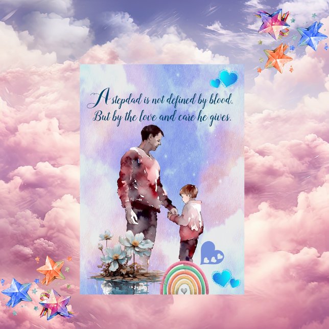 Cartão De Festividades Amo-Te, Stepdad Enfumaçado Azul, Nuvem Arco-Íris (Love You Stepdad Blue Smoky Sky Cloud Rainbow Cute Holiday Card)