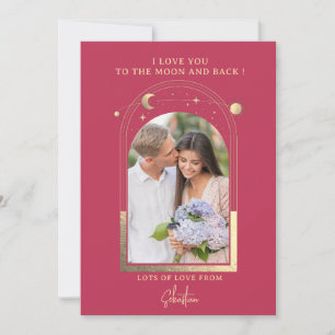 Cartão De Festividades Amo Você Até à Lua Foto Celestial Magenta Dourado