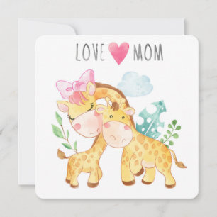 Cartão De Festividades Amo Você Mamãe Girafas Fofas