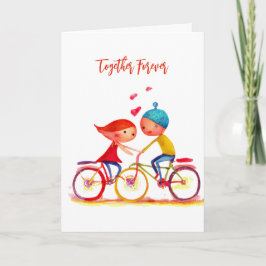 Cartão De Festividades Amor Cardíaco com Bicicleta de Casal de Aquarela