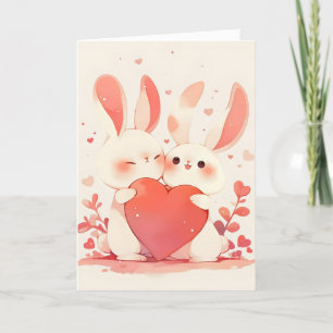 Cartão De Festividades Amor com Anime Coelhinhos