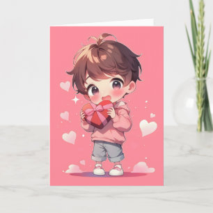 Cartão De Festividades Amor De Anime Menino Bonito